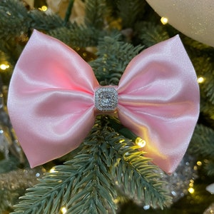 Morganite Satin Bow with genuine lab-created diamond for Rabbits,Bunny, dog, cats & small pets Haute Couture collection. Pink. Valentines image 7