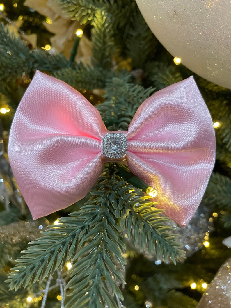 Morganite Satin Bow with genuine lab-created diamond for Rabbits,Bunny, dog, cats & small pets Haute Couture collection. Pink. Valentines image 7