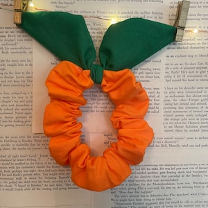 Pumpkin Scrunchie with bunny ears. Hair tie. Fall. Autumn. Match. Hair care.