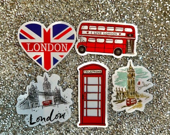 5 Pack London Stickers! Random, assorted London lover sticker pack. England, Britain, British, United Kingdom, Telephone booth