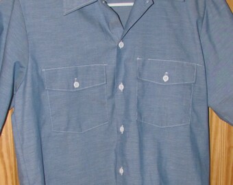 Vintage Men's Dickies Work blue uniform shirt pointed collar irregular M oversized USA made 90's