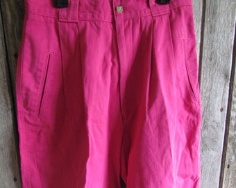 1980's Ambitions Vintage 80s rosa caliente cintura alta pantalones cortos plisados tamaño 10 hecho en EE.UU. modesto