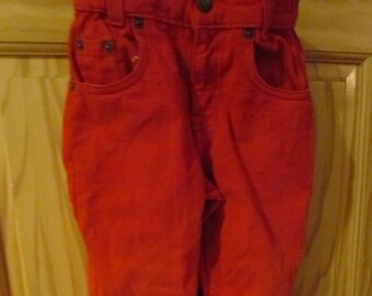 Vintage 80&#39;s Little Levi&#39;s bright red denim jeans 3T child rare find Orange Tab