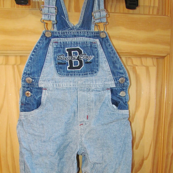 Vintage Denim acid wash 12 mths Bugel Boy jeans bib overalls denim 80's baby infant two tone