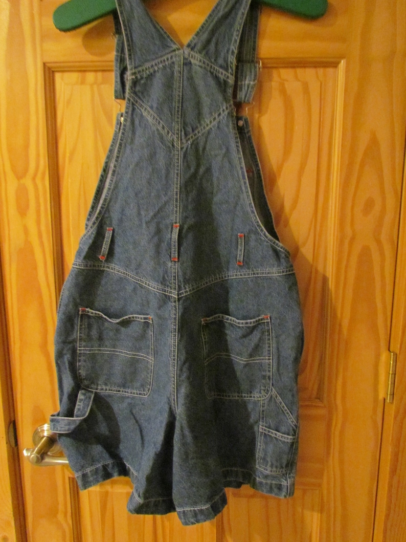 Vintage Women/'s shortalls denim jean short bibs Mickey Unlimited Disney Small 90/'s oversized