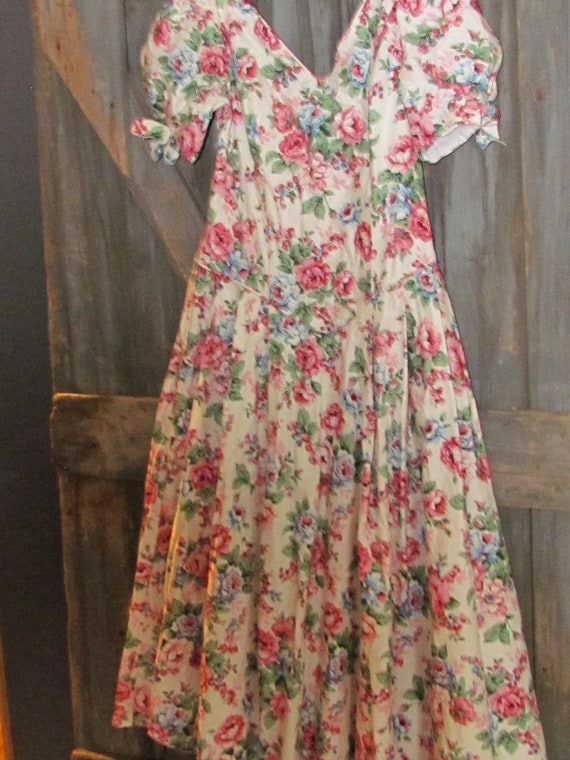 Vintage 90's floral roses puffy sleeve dress Wome… - image 8