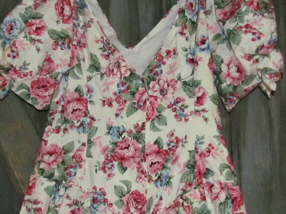Vintage 90's floral roses puffy sleeve dress Wome… - image 5