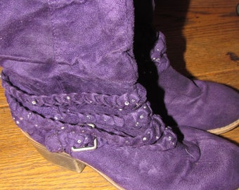 Vintage Girl's Cowboy cowgirl Boots purple Justice with rhinestones Size 2