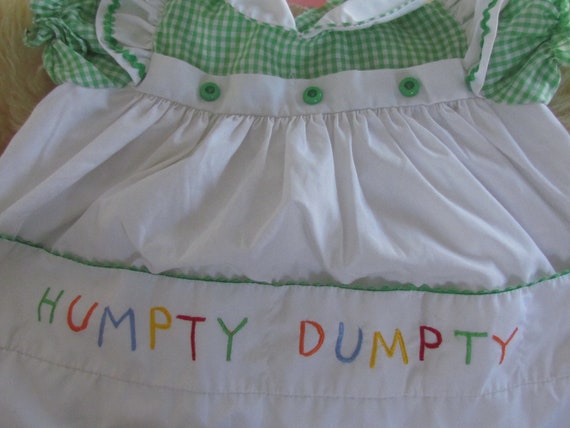 80's Vintage Baby Girls Humpty Dumpty Green White… - image 1