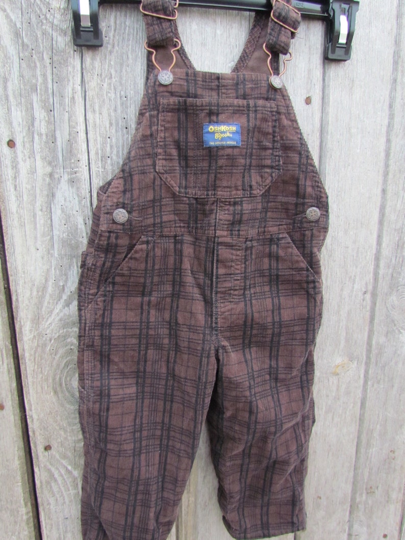 Baby overalls plaid dark brown corduroy vintage Genunie Kids Oshkosh Co 18 mth Vestbak 90/'s