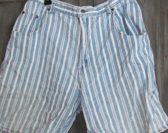 Vintage 90's blue, white stripe jean shorts Denim 14 High Waisted Sonoma