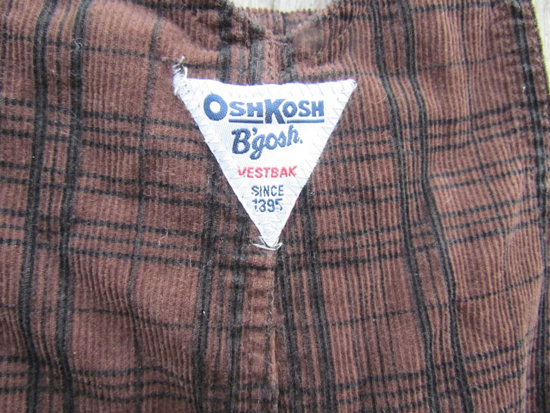 Baby overalls plaid dark brown corduroy vintage Genunie Kids Oshkosh Co 18 mth Vestbak 90/'s