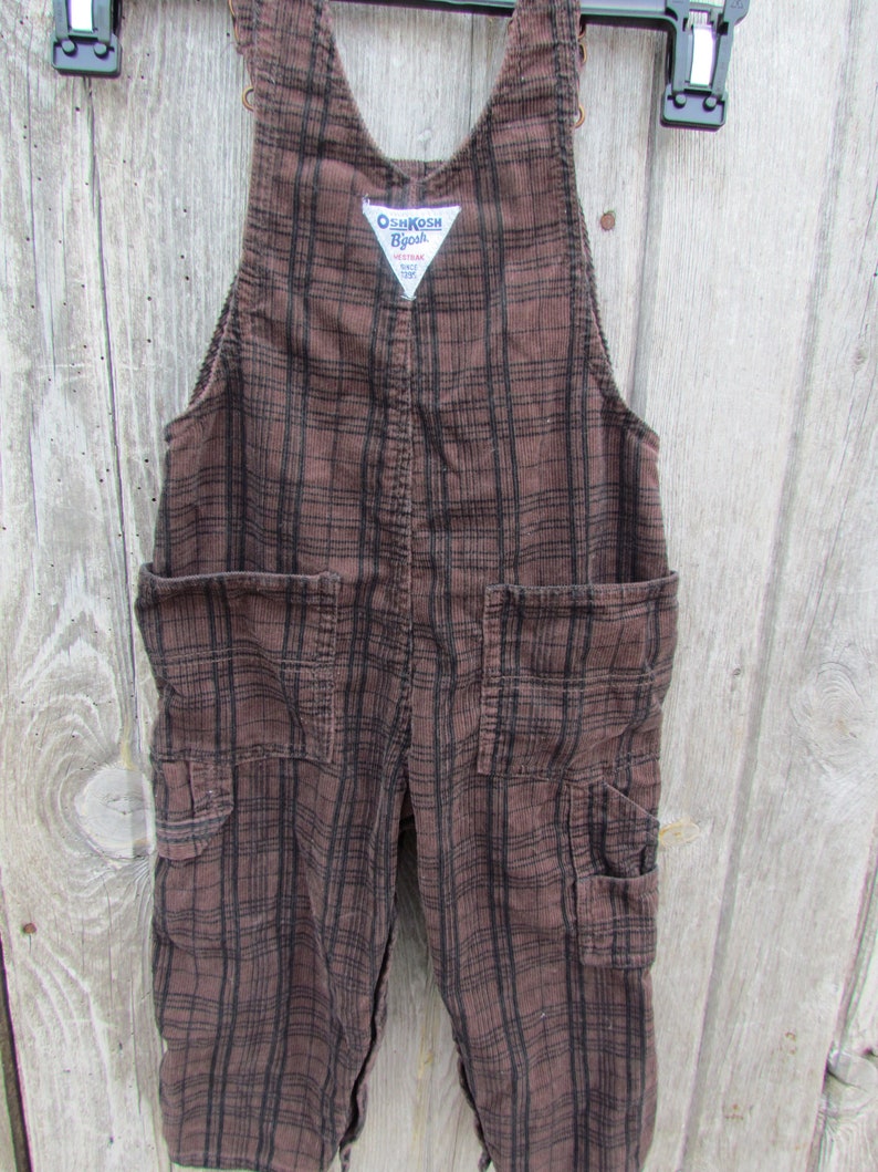 Baby overalls plaid dark brown corduroy vintage Genunie Kids Oshkosh Co 18 mth Vestbak 90/'s