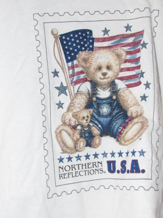 Women's vintage t shirt Red White Blue Teddy Bear 