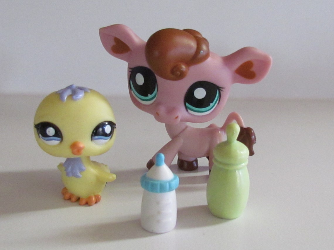 Littlest Pet Shop Cow and Yellow Bird Figure Set Hasbro Bottle Etsy