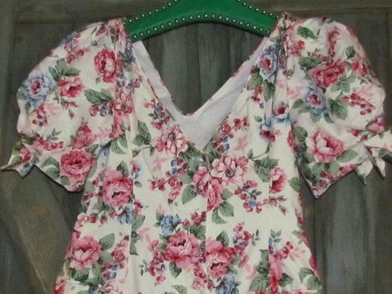 Vintage 90's floral roses puffy sleeve dress Wome… - image 1