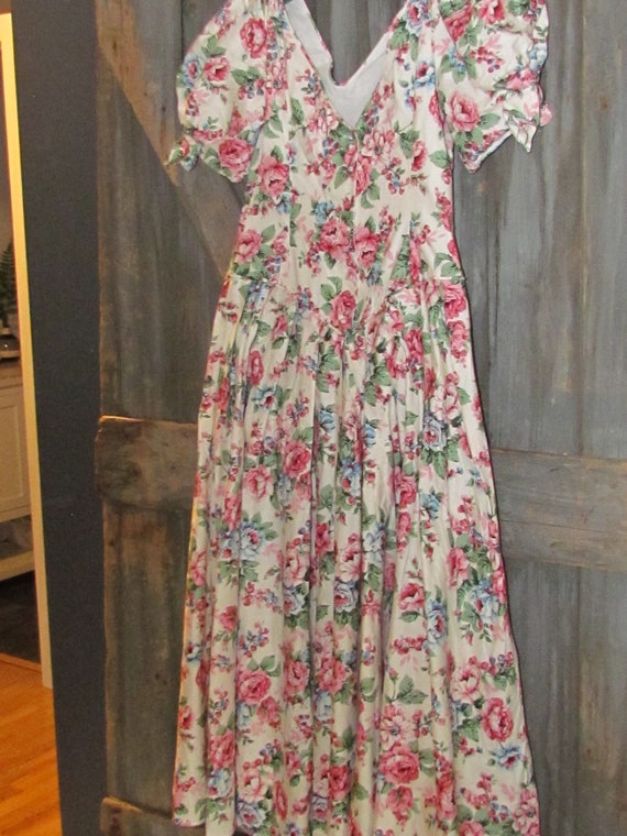 Vintage 90's floral roses puffy sleeve dress Wome… - image 2