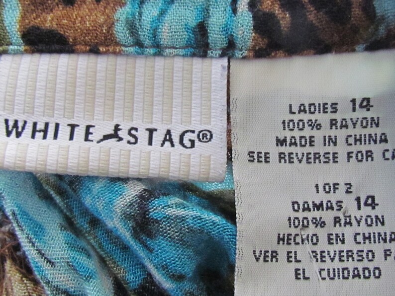 Women/'s Leopard print floral button down ladies 14 White Stag Retro blouse cropped 90/'s