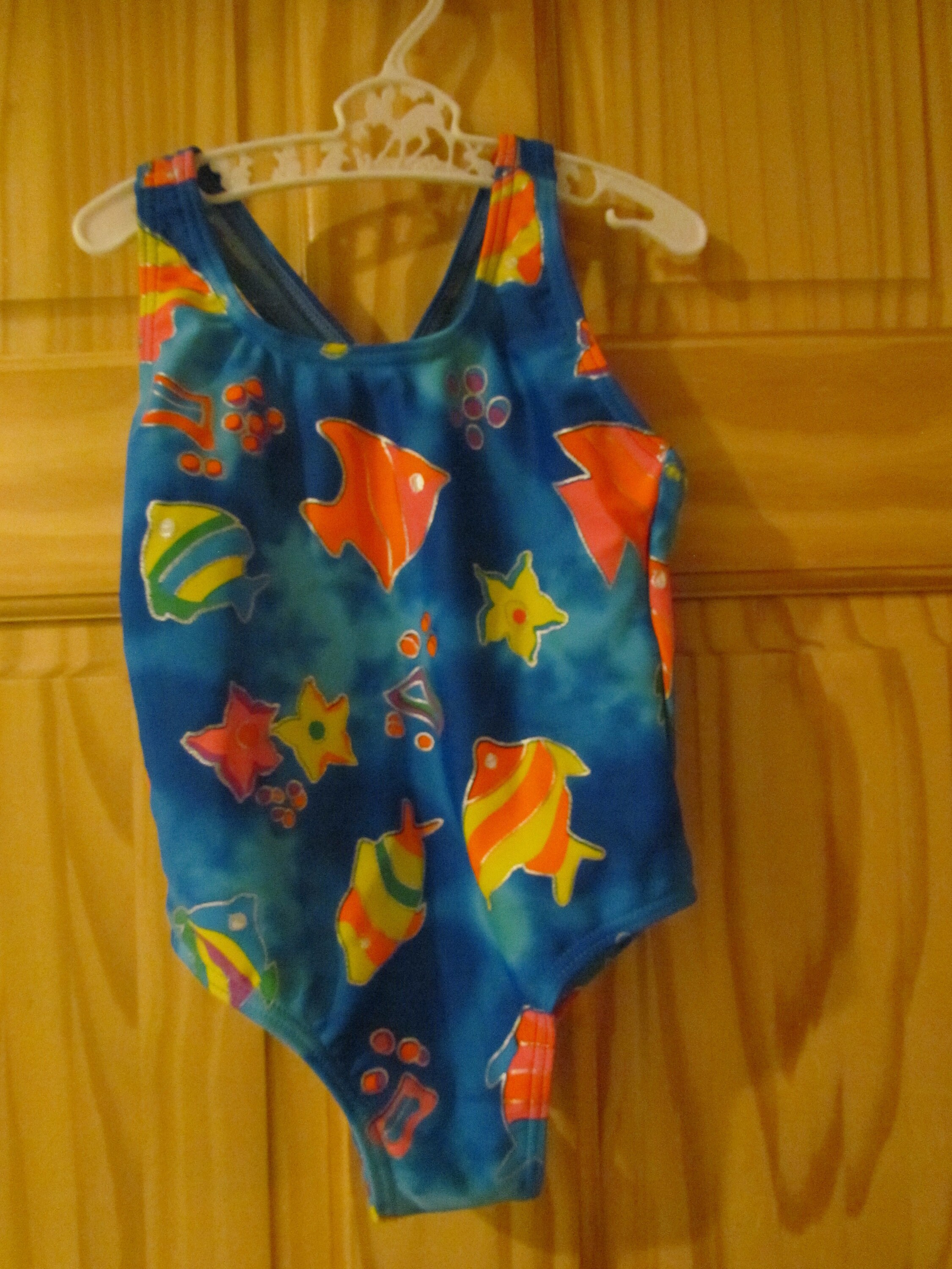Vintage Coral Cove neon bright girl's one piece child swimsuit 5 rainbow fish