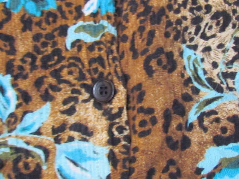 Women/'s Leopard print floral button down ladies 14 White Stag Retro blouse cropped 90/'s