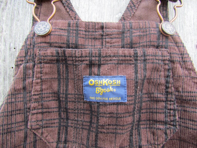 Baby overalls plaid dark brown corduroy vintage Genunie Kids Oshkosh Co 18 mth Vestbak 90/'s