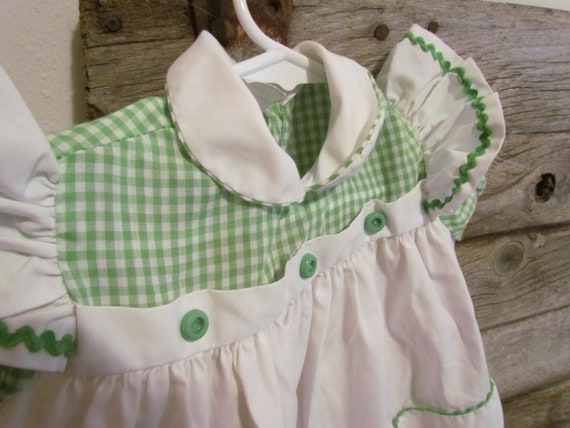 80's Vintage Baby Girls Humpty Dumpty Green White… - image 2