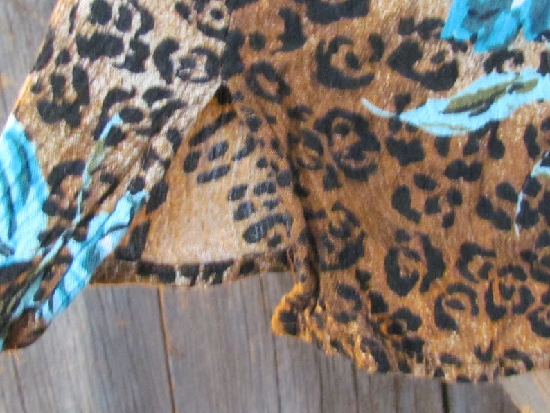 Women/'s Leopard print floral button down ladies 14 White Stag Retro blouse cropped 90/'s