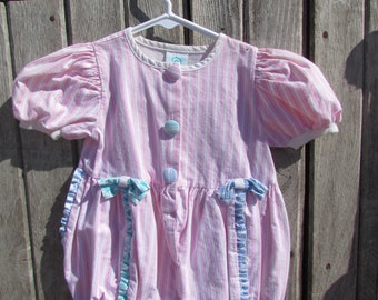 Vintage 80&#39;s Mufflings Toddler one piece summer girl bubble romper onesie striped shorts outfit 4T USA made