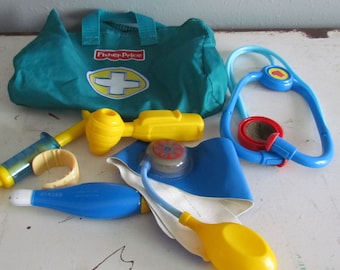 Vintage Fisher Price Medical Kit  Doctor’s Nurse’s Pretend Play Set stethoscope thermometer