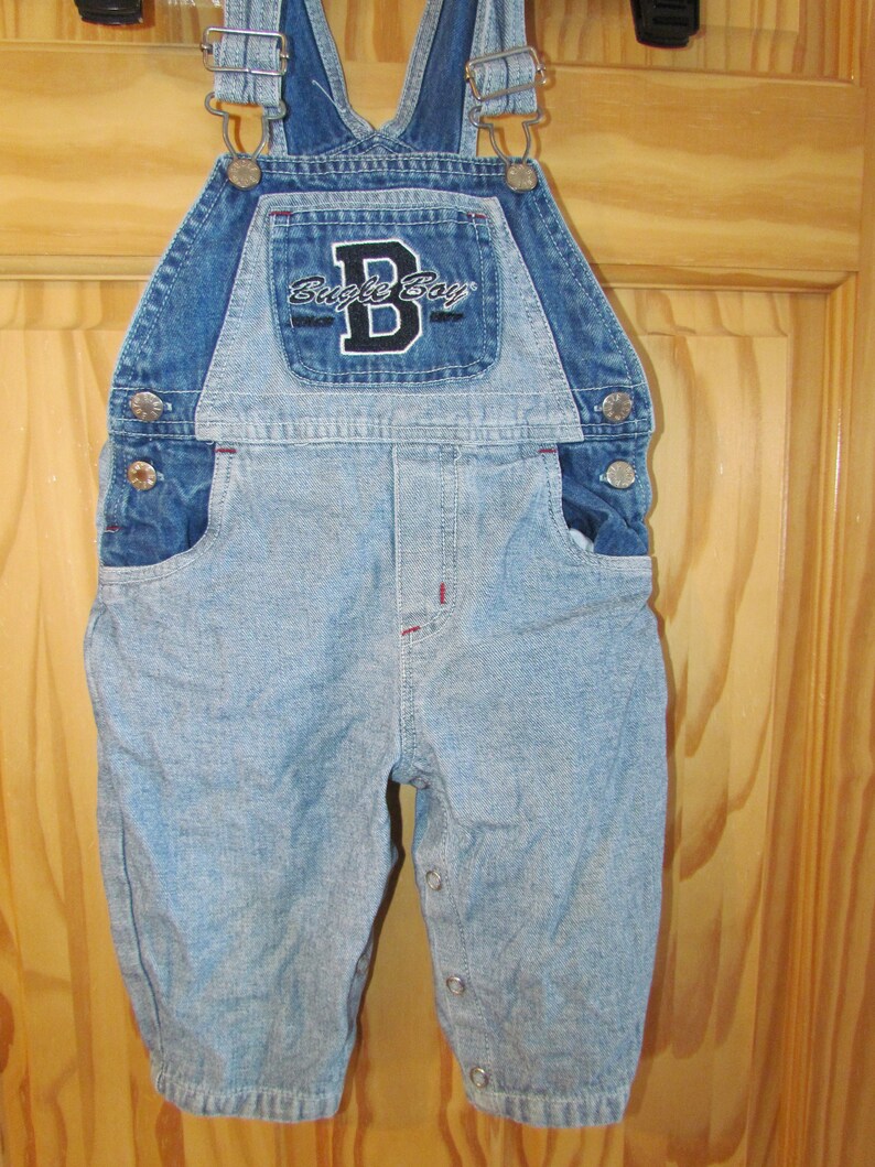 Vintage Denim lavado ácido 12 meses Bugel Boy jeans babero mono denim 80's bebé dos tonos imagen 1