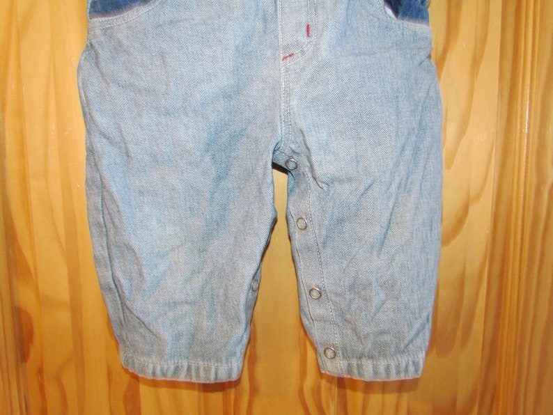 Vintage Denim lavado ácido 12 meses Bugel Boy jeans babero mono denim 80's bebé dos tonos imagen 6