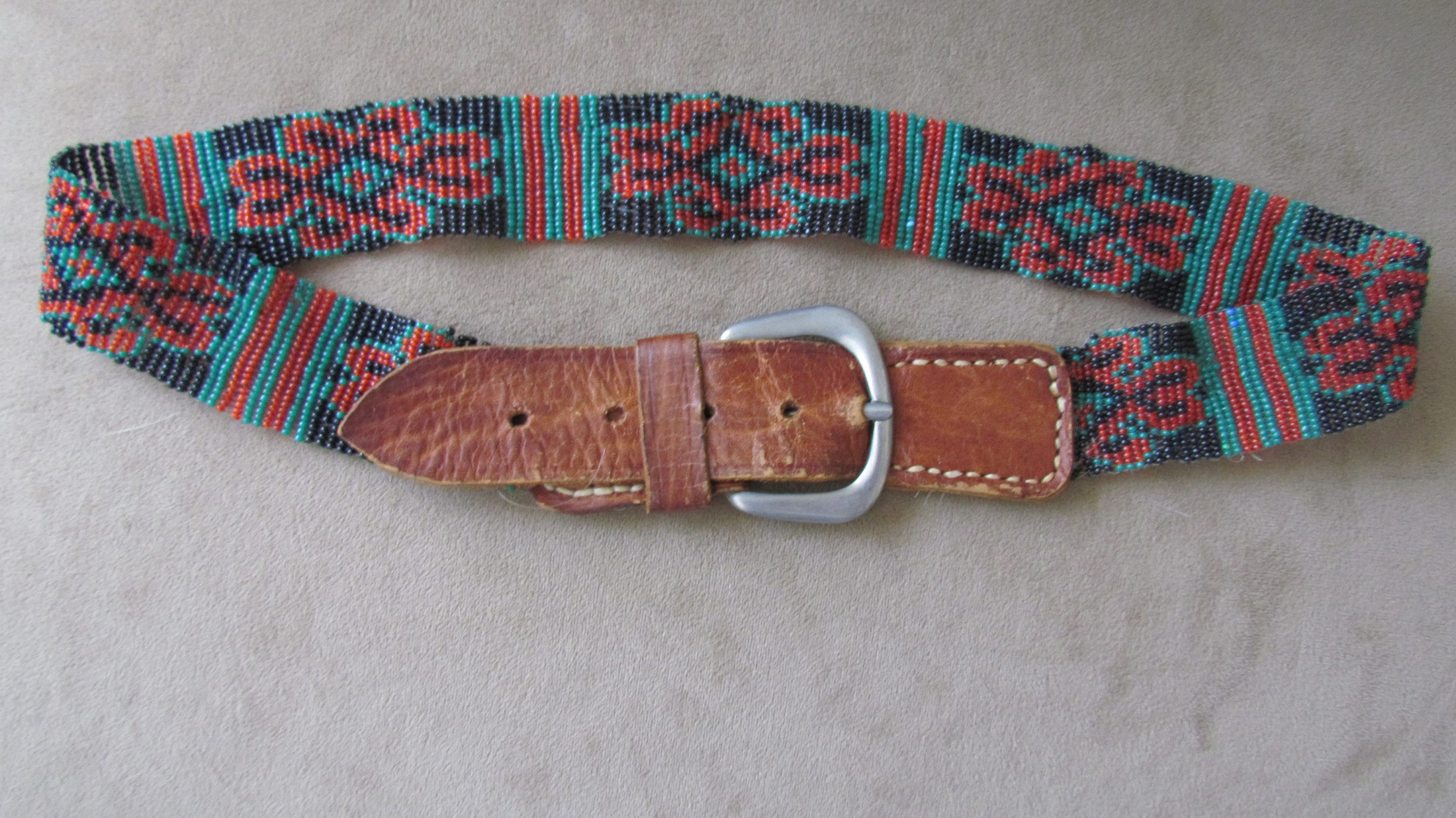 Vintage Handmade Metal Wire Lace Crochet Belt w/Large Flower Buckle Teal 38-39\