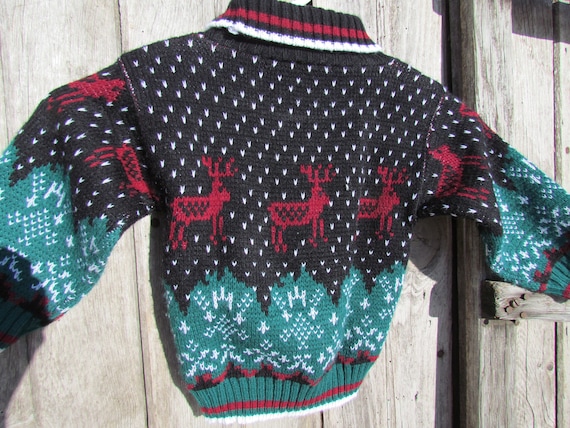 Park Bench Kids Turtleneck Sweater Vtg 80s Christmas Reindeer Etsy