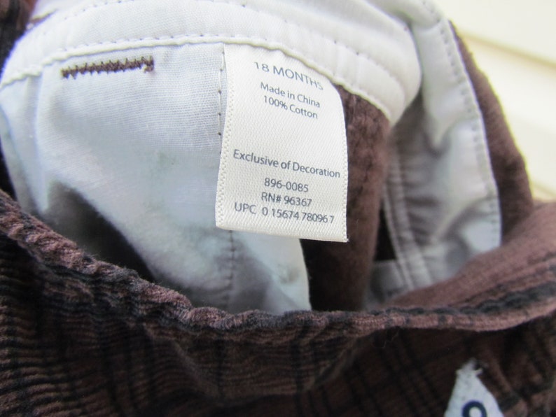Baby overalls plaid dark brown corduroy vintage Genunie Kids Oshkosh Co 18 mth Vestbak 90/'s