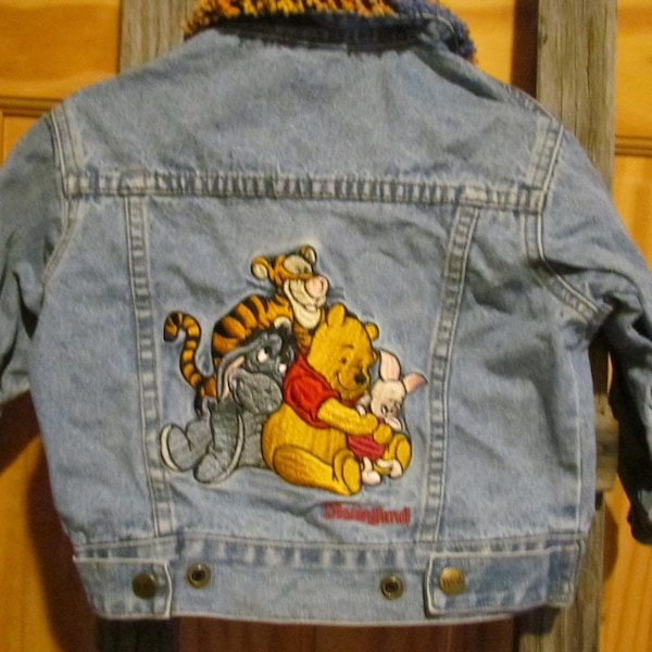 Vintage Disney Winnie the Pooh child Toddlers 2T Denim Blue jean Jacket embroidered patch Disneyland MICKEY INC.