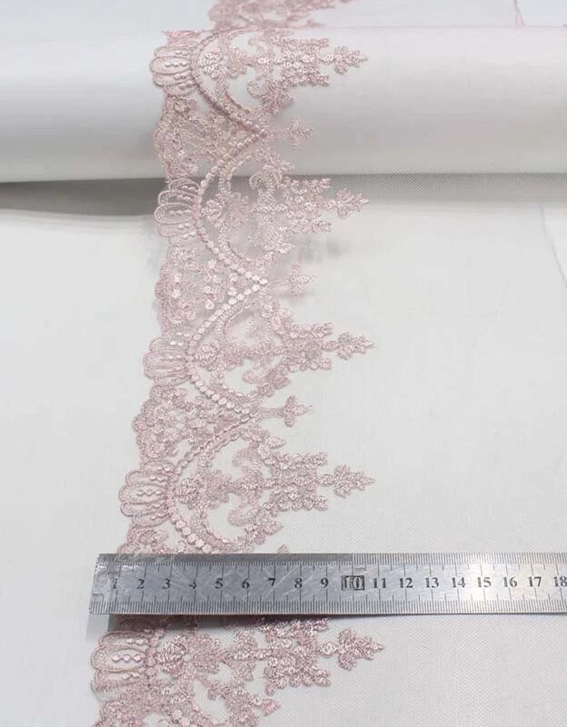 Shabby Style Fancy Lace,Embroidered, Pretty Pink,Silver thread image 4