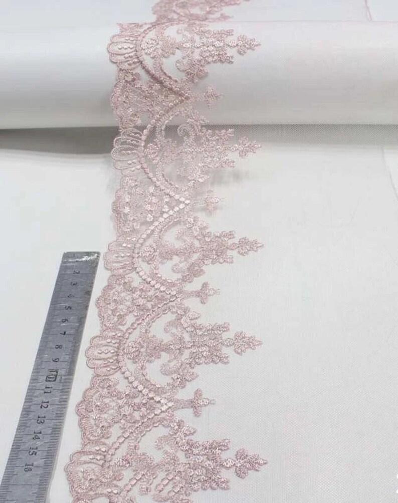 Shabby Style Fancy Lace,Embroidered, Pretty Pink,Silver thread image 5