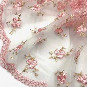 Shabby Chic, Fancy Lace,Embroidered, Pretty Pink,Mesh Lace Trim,Pale Pink,Floral