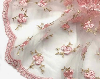 Pink Shabby Chic, Fancy Lace,Embroidered, Pretty Pink,Mesh Lace Trim,Pale Pink,Floral