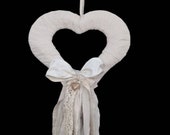 Ivory shabby chic Victorian Style heart wreath with heart locket center