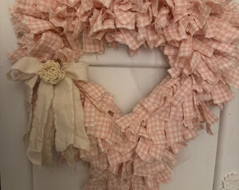 Beautiful French Country Cottage Style  Wreath, Indoor Wreath, Gingham,Valentine,  Spring Decor,SHABBY Chic