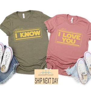 Camisetas de Star Wars Te amo, lo sé, camisetas de Star Wars, camisetas de Disney, camisetas de pareja a juego de Star Wars, camisetas de Sr. y Sra., Han Solo, Princesa Leia