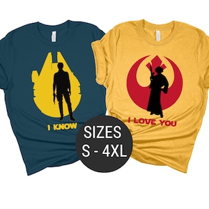 Te amo, sé camisas de Star Wars, camisa de Star Wars, camisas de Disney, pareja de Star Wars a juego, camisas de Sr. y Sra., Han solo, Princesa Leia