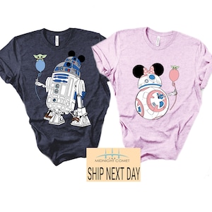 Camiseta de pareja de Star Wars, viaje a Disney, camiseta de pareja de R2D2 y BB8, camiseta de droide de Star Wars, camisetas a juego de Star Wars, camisetas de luna de miel de pareja de Disney