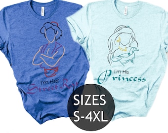 Camiseta de la princesa Jasmine y Aladdin, camiseta de luna de miel, camiseta de princesa Disney, camiseta de príncipe Disney, camiseta de amante de Disney, camisetas de parejas Disney