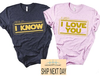 Ich liebe dich, ich weiß, Disney Shirt, Star Wars Shirt, Disney Paare Shirt, Prinzessin Leia oder Han Solo Shirt, Mann und Frau Shirt
