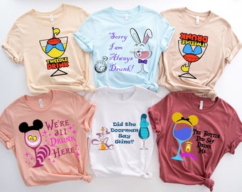 Camisas de beber de Disney, camiseta de beber de Disney alrededor del mundo, camiseta de cerveza de Disney, camiseta de vino de Disney, camiseta del equipo de bebida, oreja de Mickey