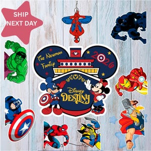 May include: A selection of vibrant stickers showcasing Disney characters and Marvel superheroes. Mickey and Minnie Mouse are depicted with Captain America's shield. Other characters include Spider-Man, Hulk, Iron Man, and Wolverine.