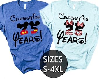 Disney Anniversary Celebration TShirt,Custom Year Disney Couple Matching Tee,25 Years Anniversary Gift,Husband Wife Disneyworld Vacation Tee