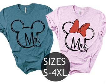 Personalized Bride and Groom Disney Shirt, Disney couple shirts, Disney matching shirts, disney honeymoon tee, Mickey Mr Mrs shirts